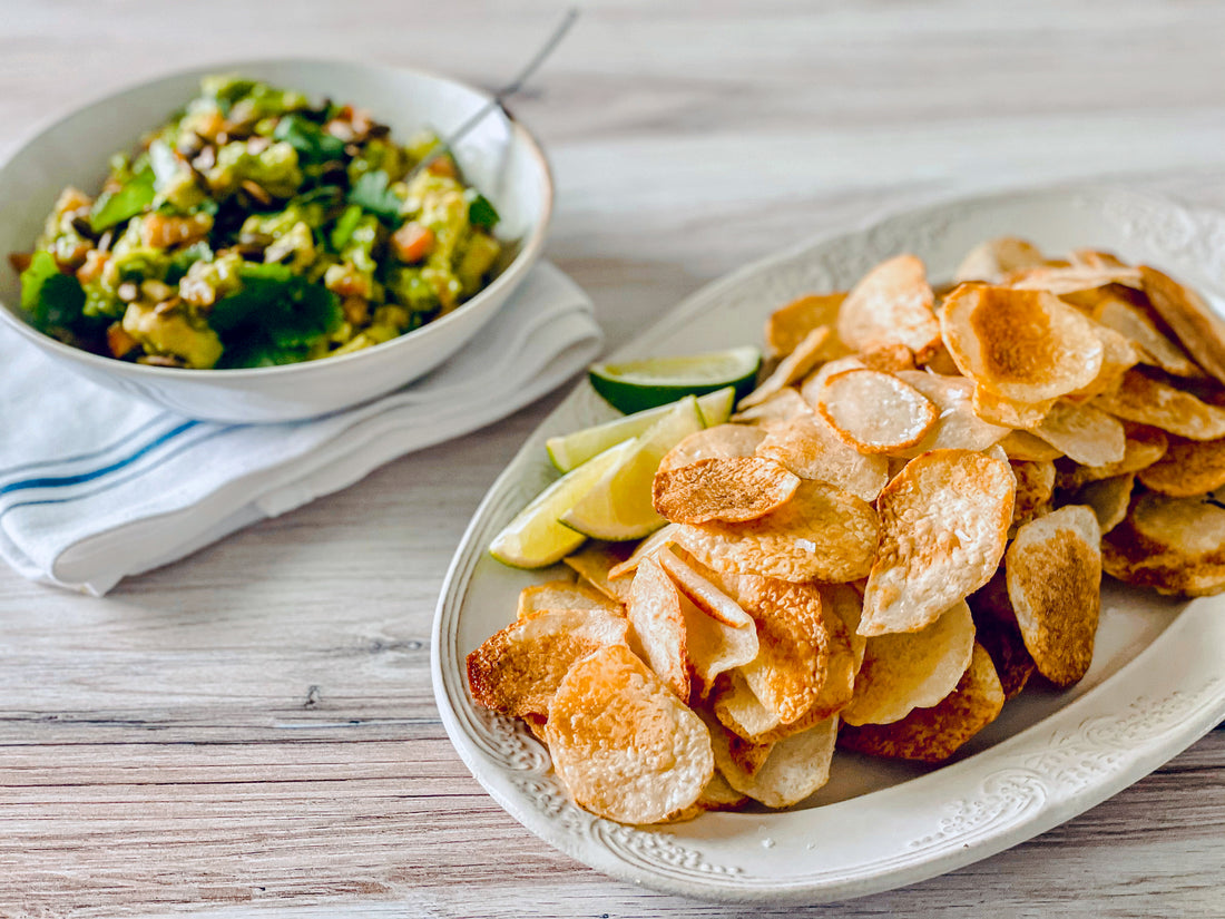 Baked Taro Chips and Guacamole