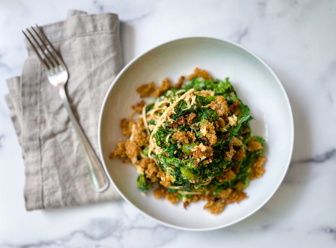 Olive Oil and Herb Gluten-Free Pasta with Quinoa Breadcrumbs