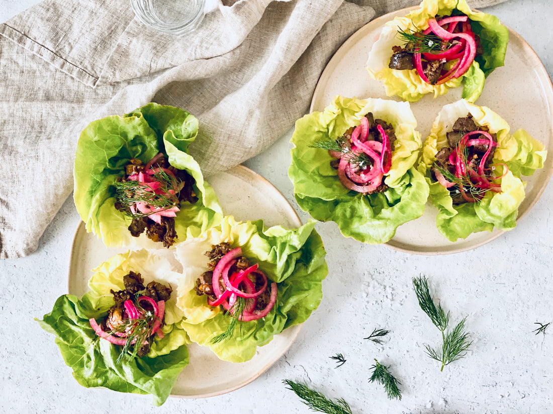 Merguez-Spiced Chicken Liver and Mushroom Lettuce Cups